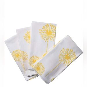 Set of 4 Crabtree Collection Yellow Dandelion Floral Cotton Cloth Napkins - New